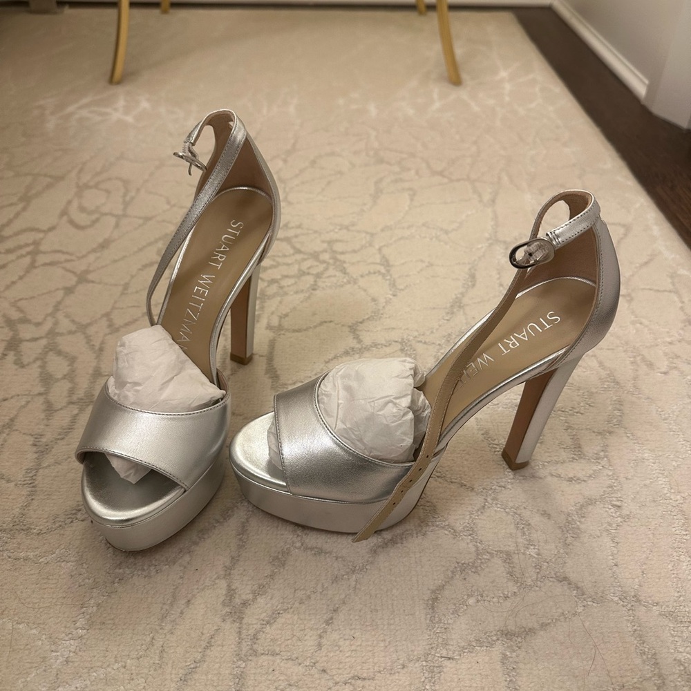 Stuart Weitzman Disco Platform Sandal Silver